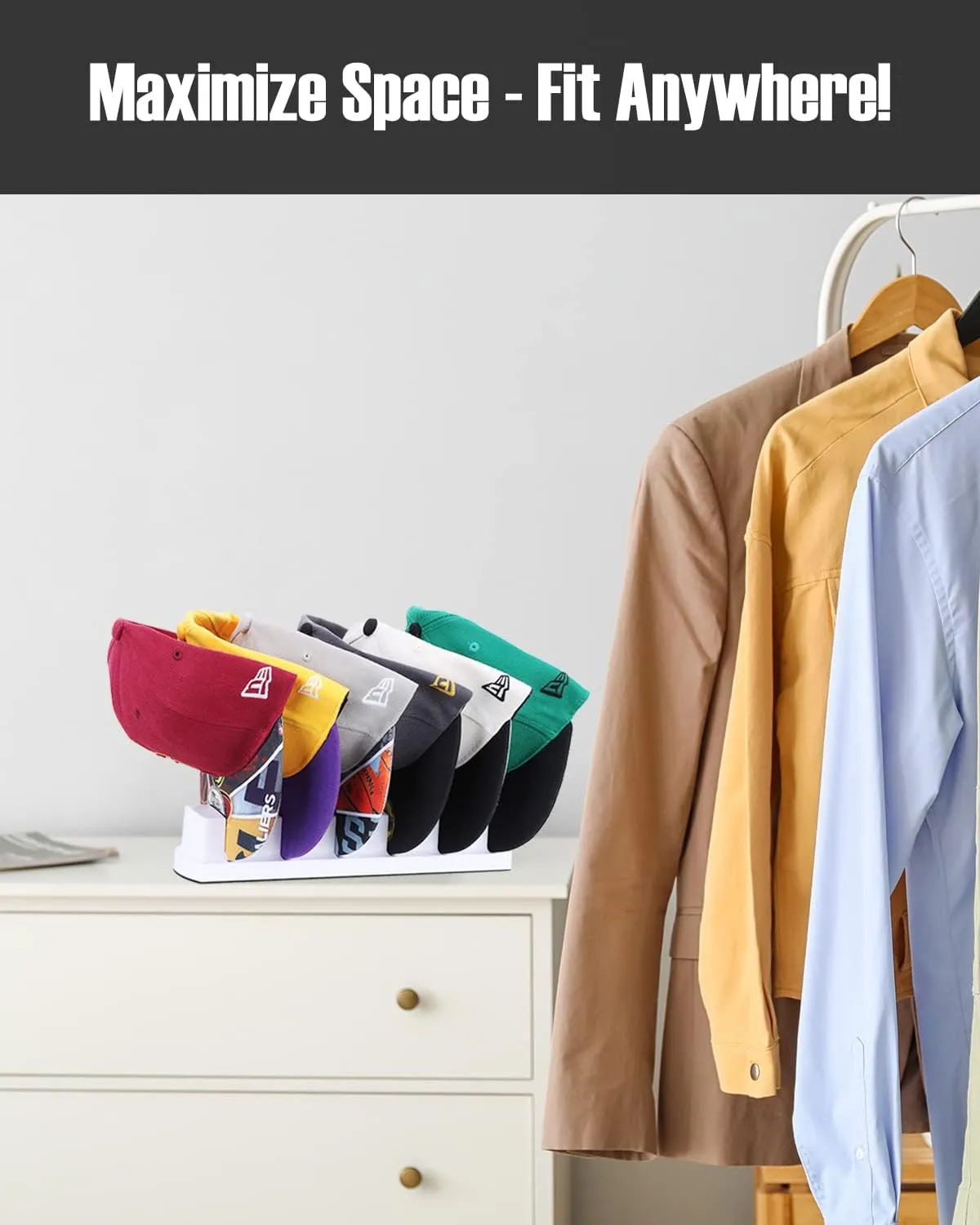 Standing Hat Rack for Fitted Basketball Caps - Storage for up to 6 hats - Free Standing - EZB