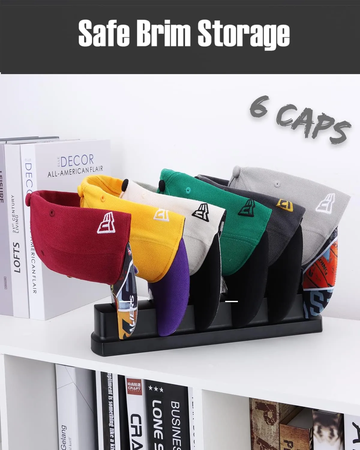 Standing Hat Rack for Fitted Basketball Caps - Storage for up to 6 hats - Free Standing - EZB