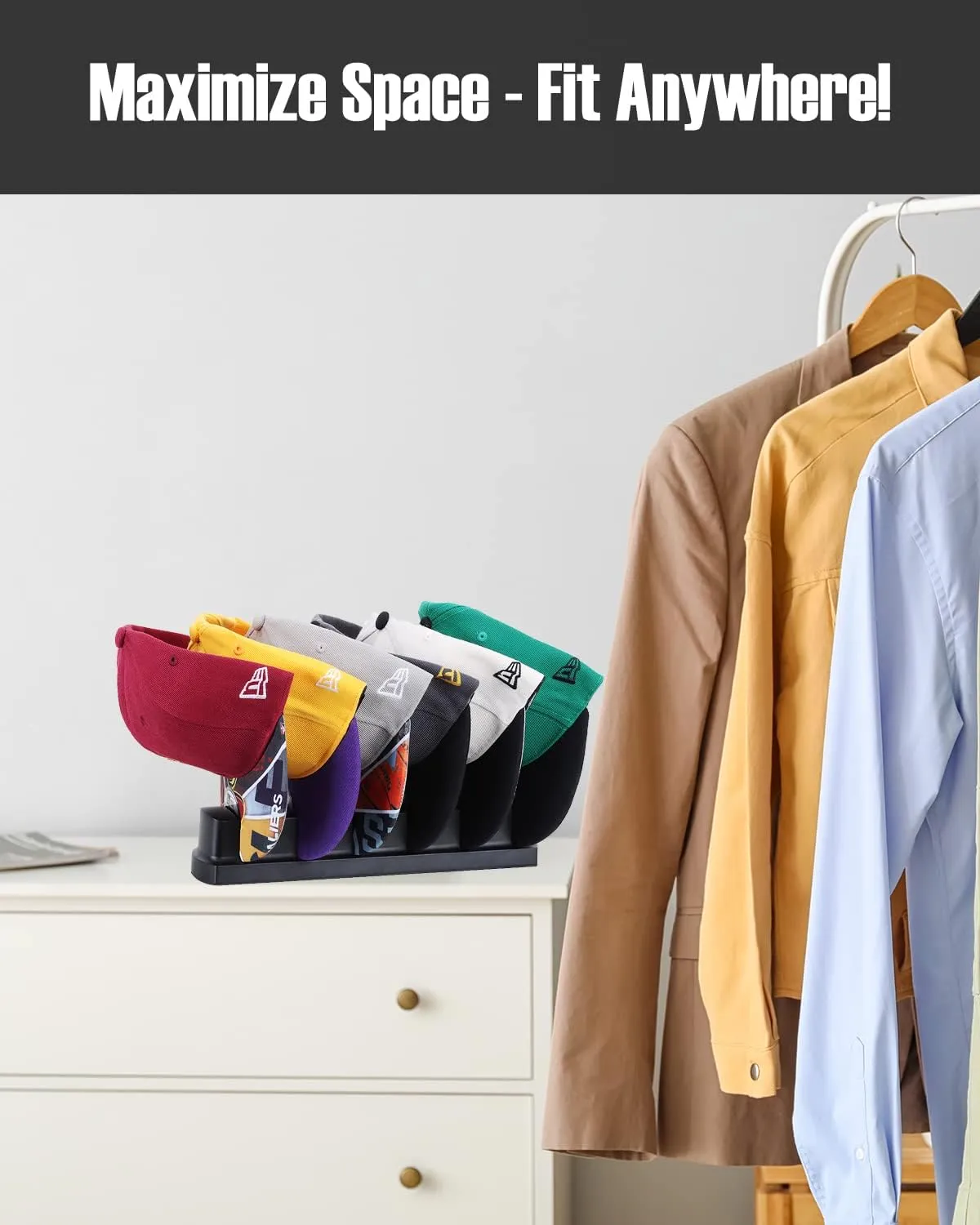Standing Hat Rack for Fitted Basketball Caps - Storage for up to 6 hats - Free Standing - EZB