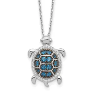 Sterling Silver with Black Rhodium CZ Turtle 16" with 2" ext Necklace