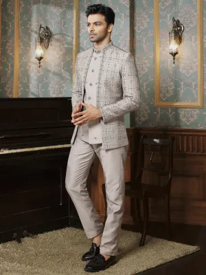 Stunningly Embroidered Grey Jodhpuri Set