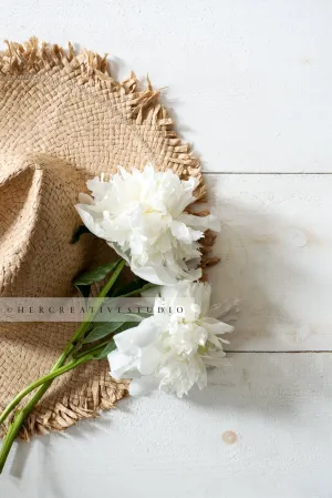 Sun Hat & White Peonies. Digital Image