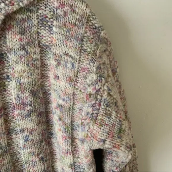 Sundance Long Confetti Cable Knit Hooded Button Front Long Cardigan