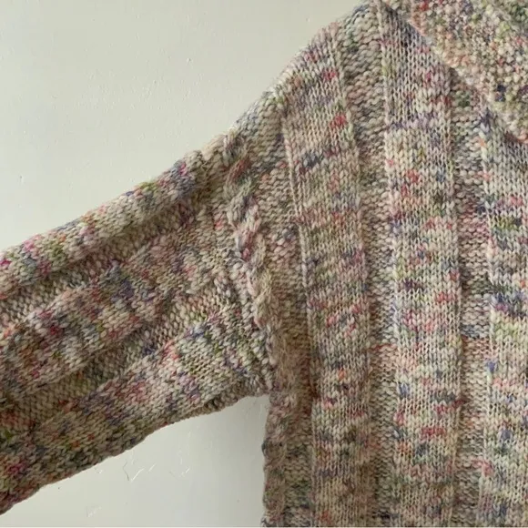 Sundance Long Confetti Cable Knit Hooded Button Front Long Cardigan