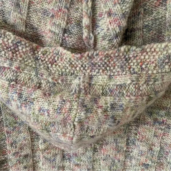 Sundance Long Confetti Cable Knit Hooded Button Front Long Cardigan