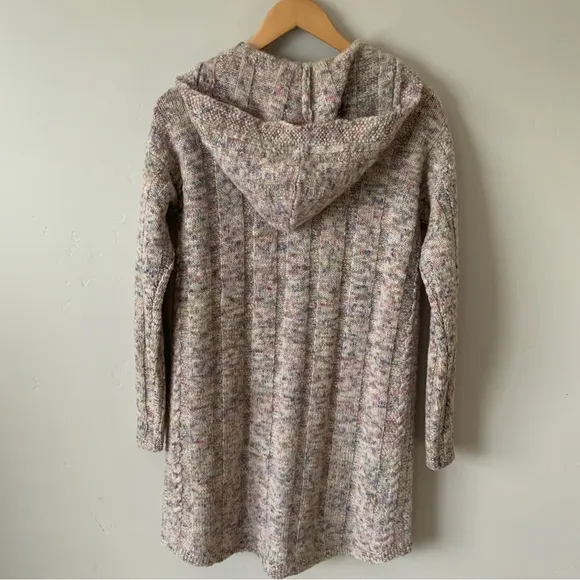 Sundance Long Confetti Cable Knit Hooded Button Front Long Cardigan