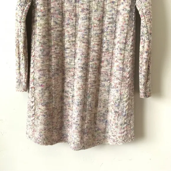 Sundance Long Confetti Cable Knit Hooded Button Front Long Cardigan