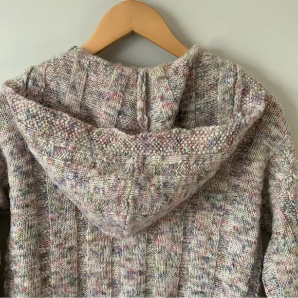 Sundance Long Confetti Cable Knit Hooded Button Front Long Cardigan