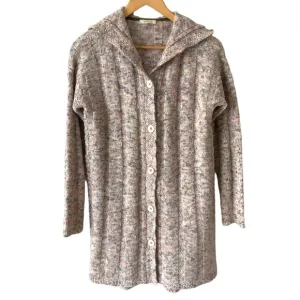 Sundance Long Confetti Cable Knit Hooded Button Front Long Cardigan