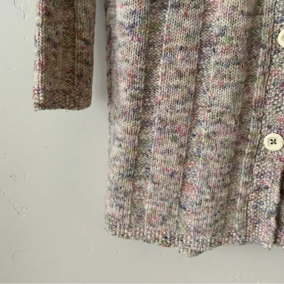 Sundance Long Confetti Cable Knit Hooded Button Front Long Cardigan