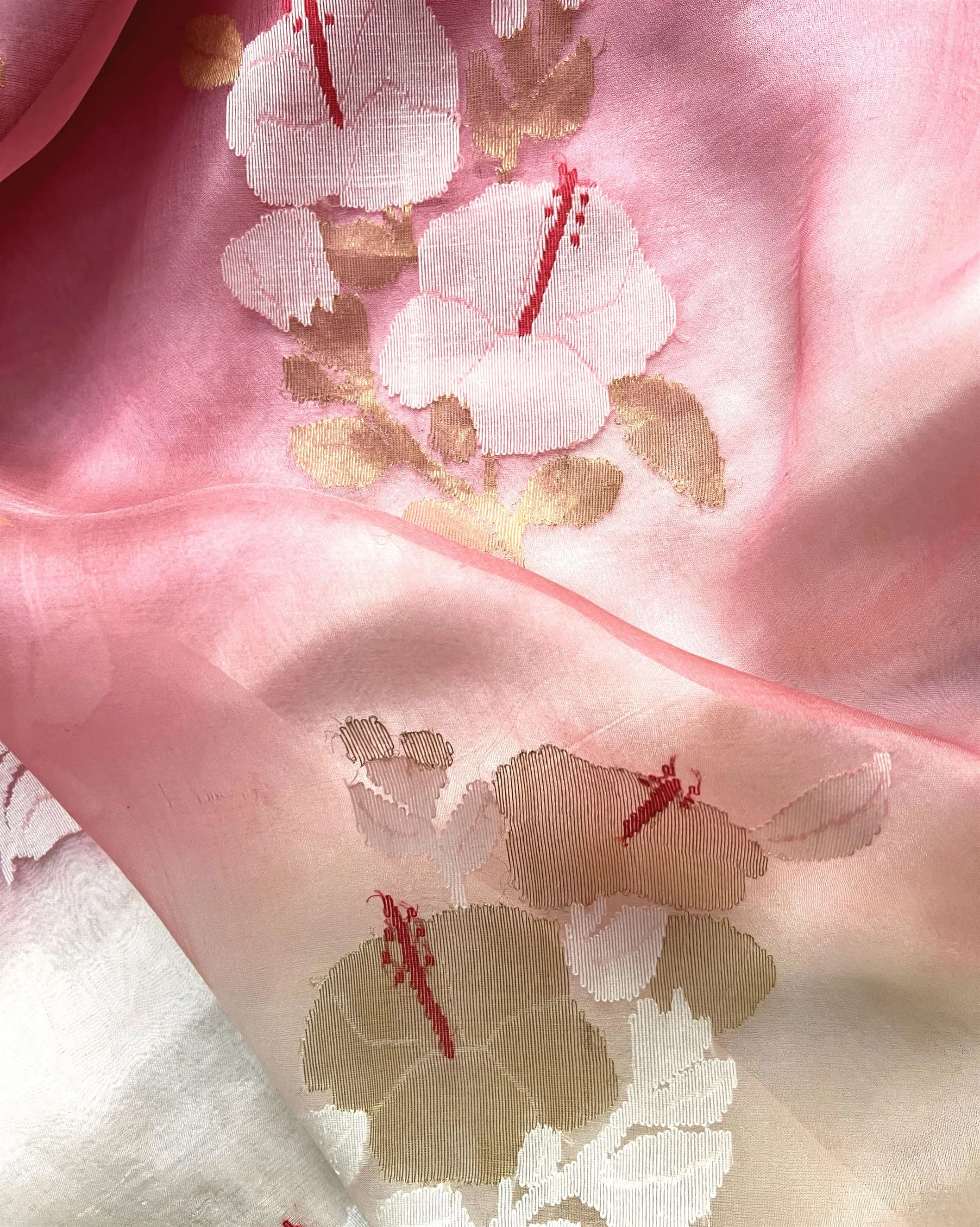 Suparna Som joba sari 48 inch width by 5.5 meter length Pink and white ombre silk - delivery Time 8 weeks Festive 24 LOOK-23
