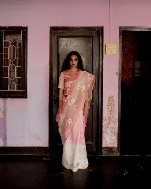 Suparna Som joba sari 48 inch width by 5.5 meter length Pink and white ombre silk - delivery Time 8 weeks Festive 24 LOOK-23