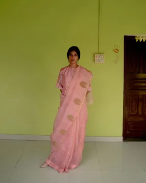 Suparna Som nalini sari 48 inch width by 5.5 meter length Pink silk - delivery Time 8 weeks Festive 24 LOOK-07