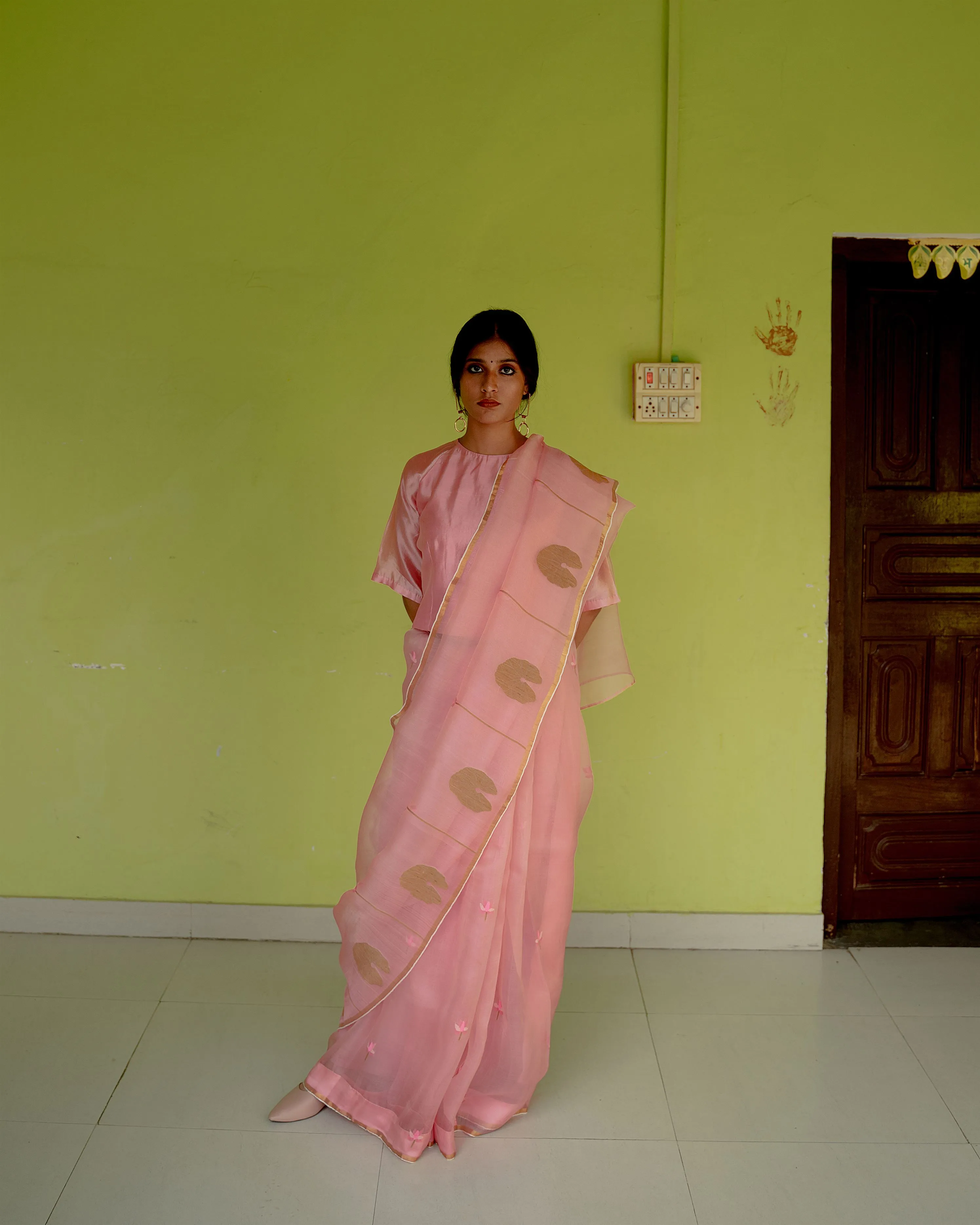 Suparna Som nalini sari 48 inch width by 5.5 meter length Pink silk - delivery Time 8 weeks Festive 24 LOOK-07