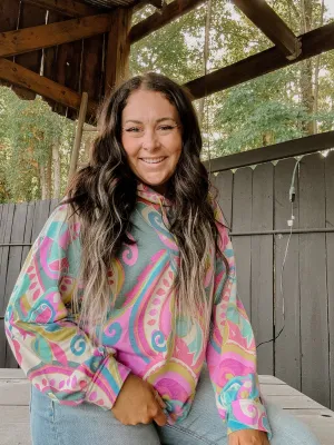 Teal Magenta Retro Vibes Hoodie