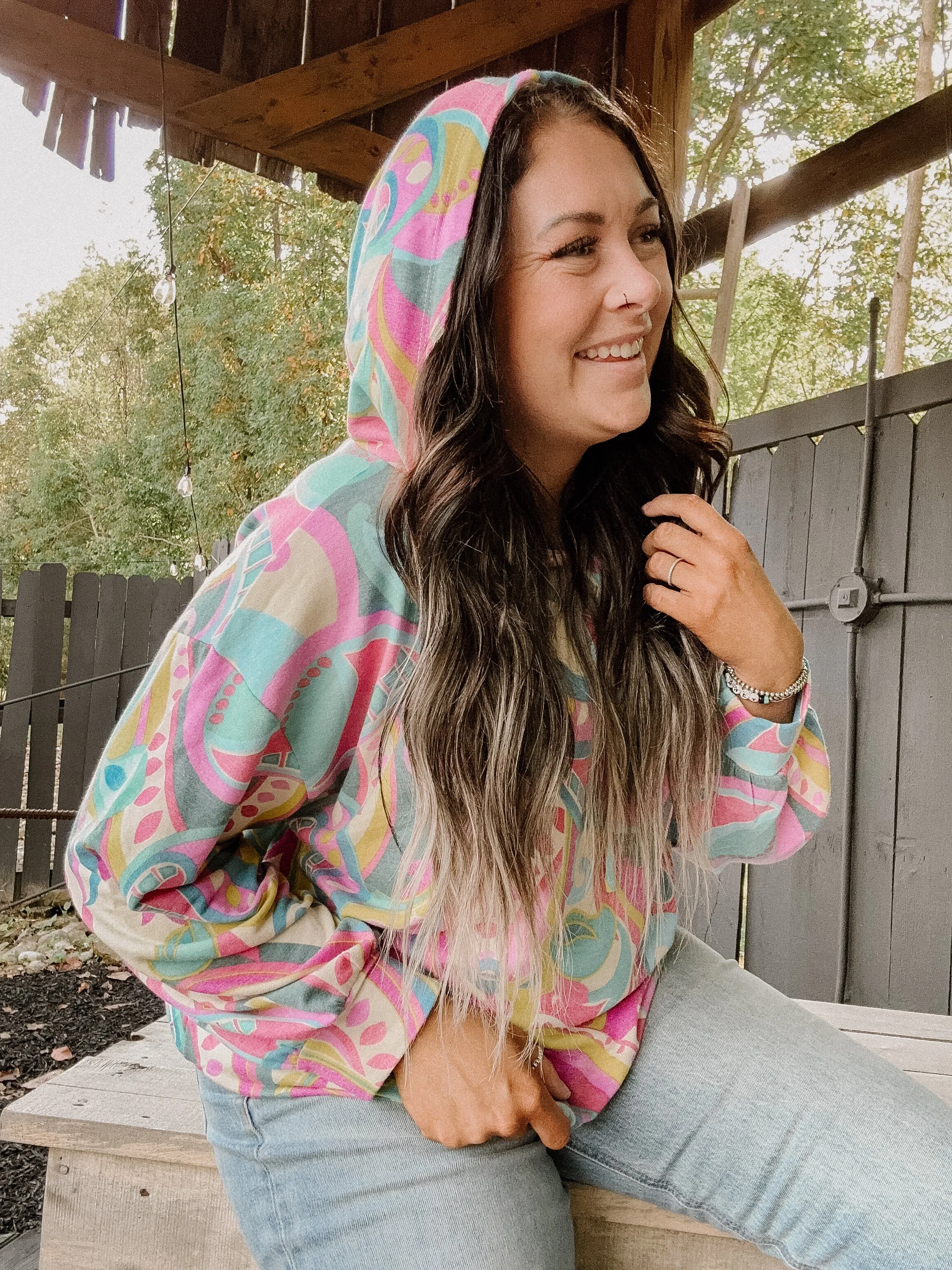 Teal Magenta Retro Vibes Hoodie