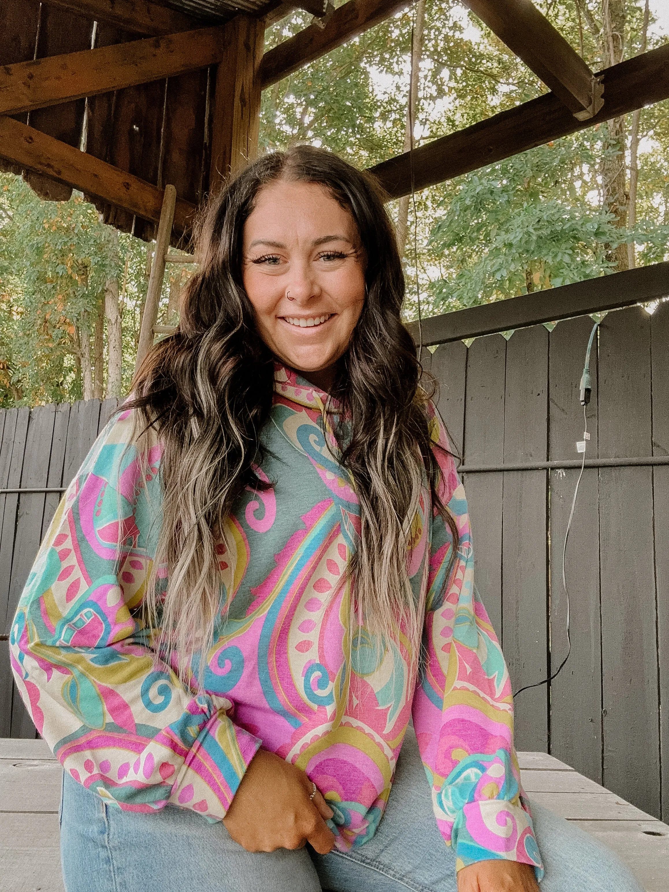 Teal Magenta Retro Vibes Hoodie