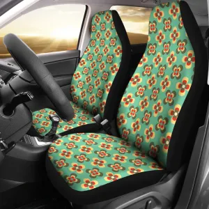 Teal With Green and Red Retro Flower Pattern Car Seat Covers