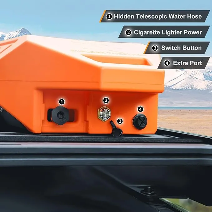 Tecoom 8 Gallon Pressurized Water Tank for Camping Shower Portable Off-Road Vehicles Pick up Truck SUV RV Water Storage Tank for Overlanding Road Shower Outdoor Activities Water Supply, Orange