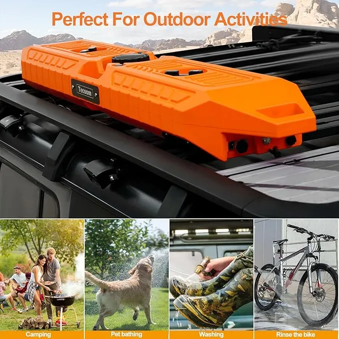 Tecoom 8 Gallon Pressurized Water Tank for Camping Shower Portable Off-Road Vehicles Pick up Truck SUV RV Water Storage Tank for Overlanding Road Shower Outdoor Activities Water Supply, Orange