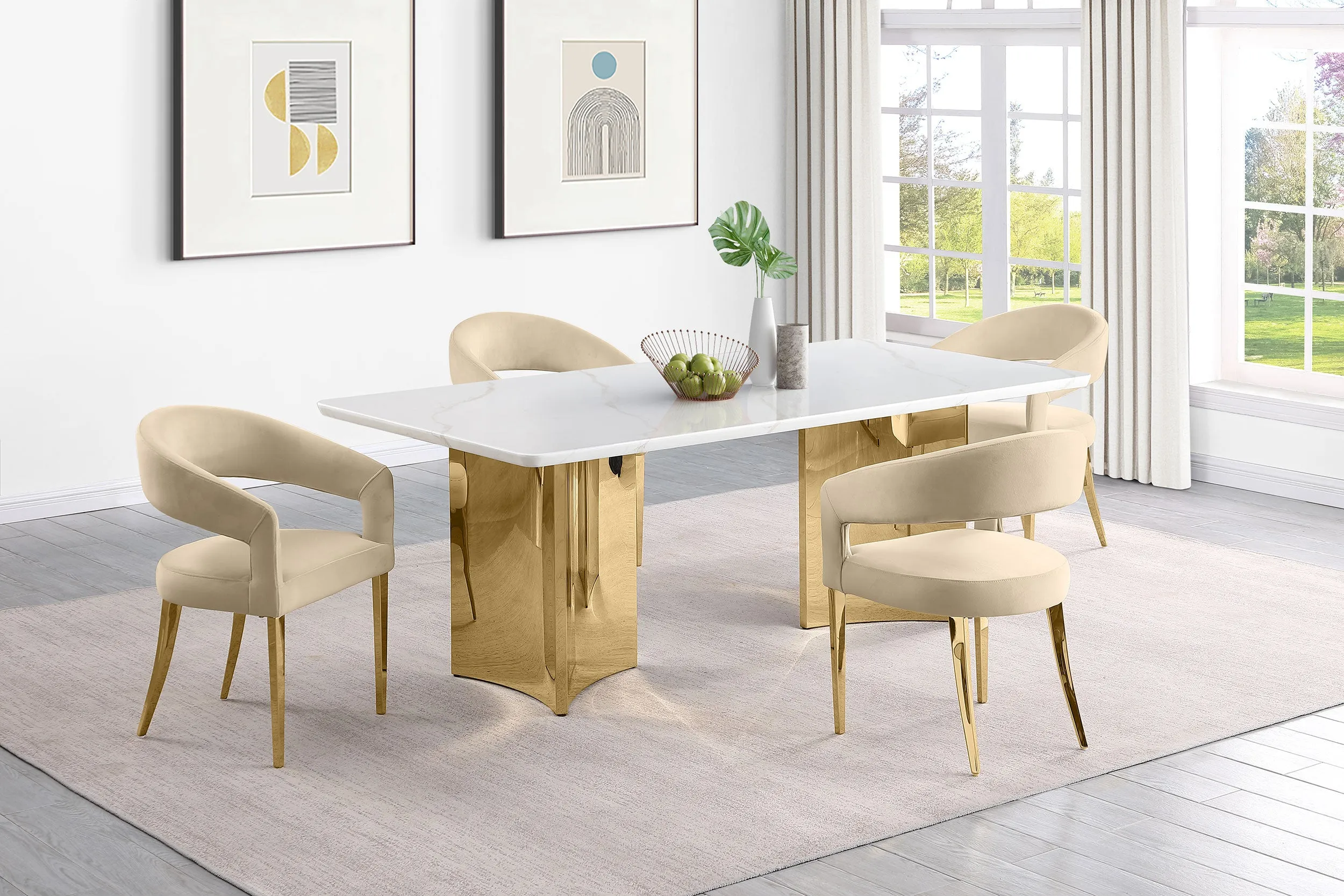 Tevlin Rectangular 79-inch Marble Top Dining Table White