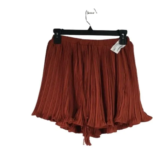 The Impeccable Pig Pleated Tassel Tie Waist Short, Size S - Rust Women's