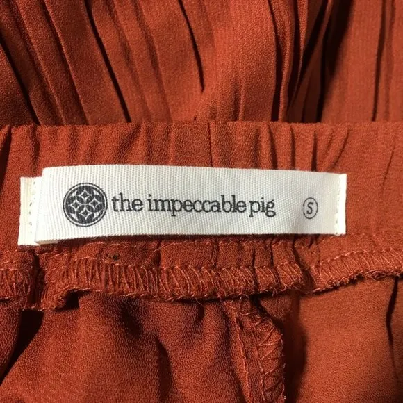 The Impeccable Pig Pleated Tassel Tie Waist Short, Size S - Rust Women's