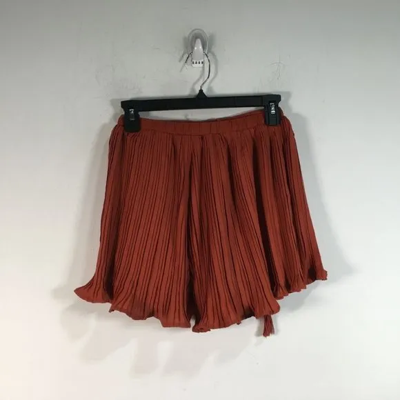 The Impeccable Pig Pleated Tassel Tie Waist Short, Size S - Rust Women's