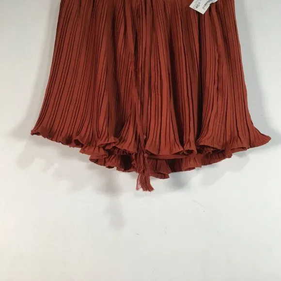 The Impeccable Pig Pleated Tassel Tie Waist Short, Size S - Rust Women's