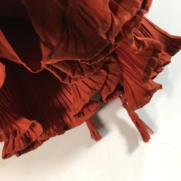 The Impeccable Pig Pleated Tassel Tie Waist Short, Size S - Rust Women's