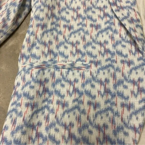 The Korner Single Breasted Long Sleeve Blue Cream Red Geometric Print Blazer Sm
