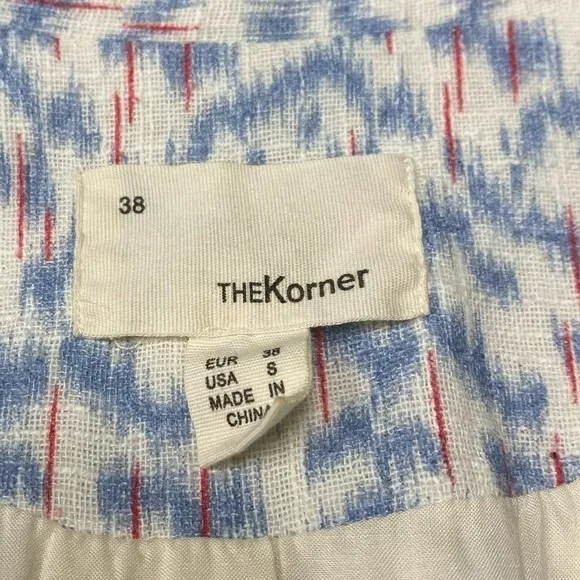 The Korner Single Breasted Long Sleeve Blue Cream Red Geometric Print Blazer Sm
