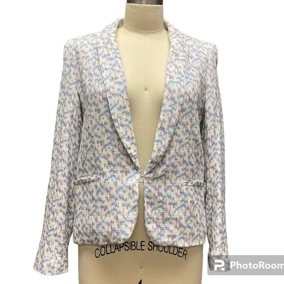 The Korner Single Breasted Long Sleeve Blue Cream Red Geometric Print Blazer Sm