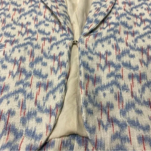 The Korner Single Breasted Long Sleeve Blue Cream Red Geometric Print Blazer Sm