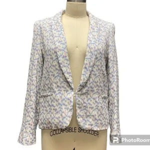 The Korner Single Breasted Long Sleeve Blue Cream Red Geometric Print Blazer Sm