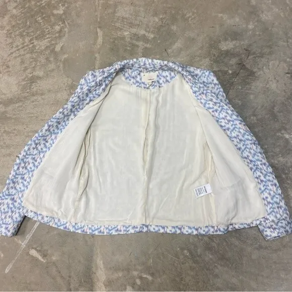 The Korner Single Breasted Long Sleeve Blue Cream Red Geometric Print Blazer Sm