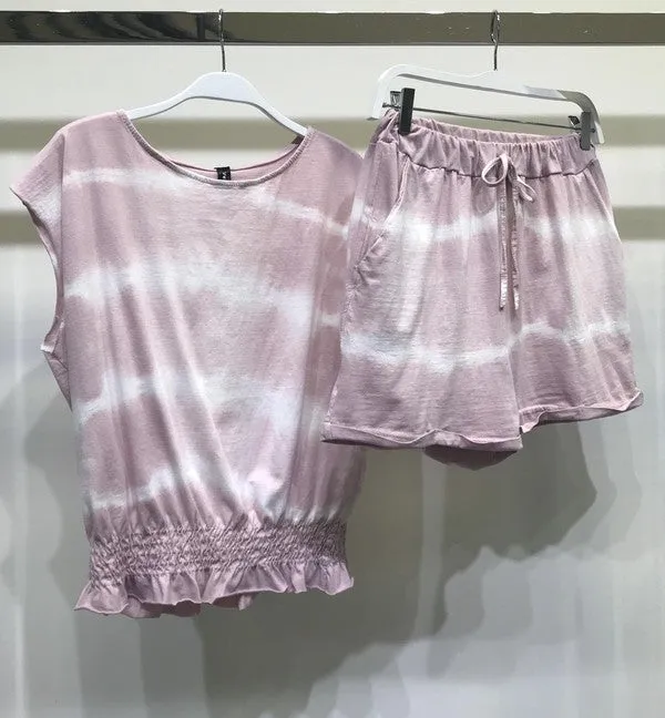 Tie Dye Sleeveless Top With Cuffed Shorts (Set)
