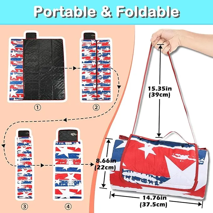 Tirrinia Extra Large Outdoor Waterproof Picnic Blanket, Sandproof & Waterproof Blanket for Beach, Park, Camping or Travel
