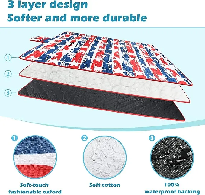 Tirrinia Extra Large Outdoor Waterproof Picnic Blanket, Sandproof & Waterproof Blanket for Beach, Park, Camping or Travel