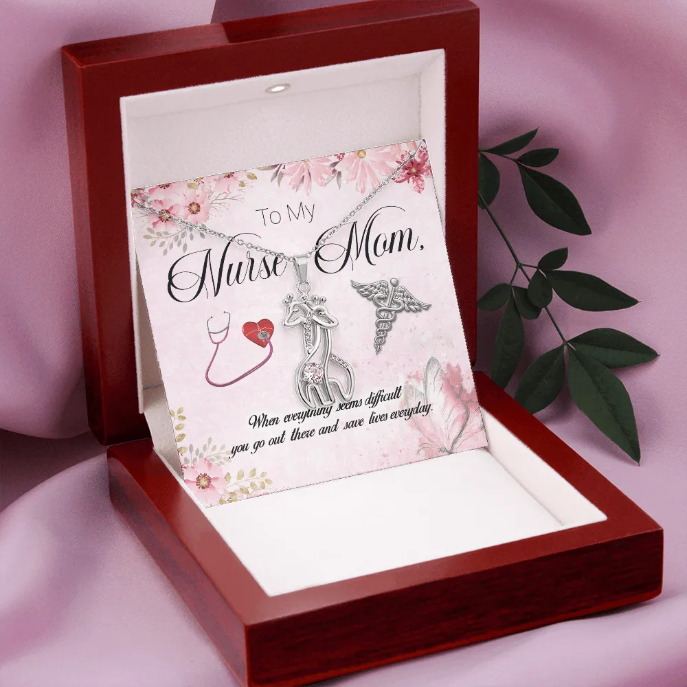 To My Nurse Mom - When Everything Seems Difficult - Graceful Love Giraffe Necklace Message Card