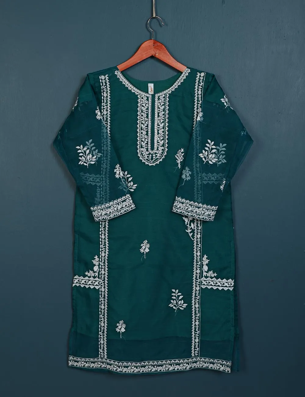 TS-142-Turquoise - Insignia - Organza Embroidered Kurti