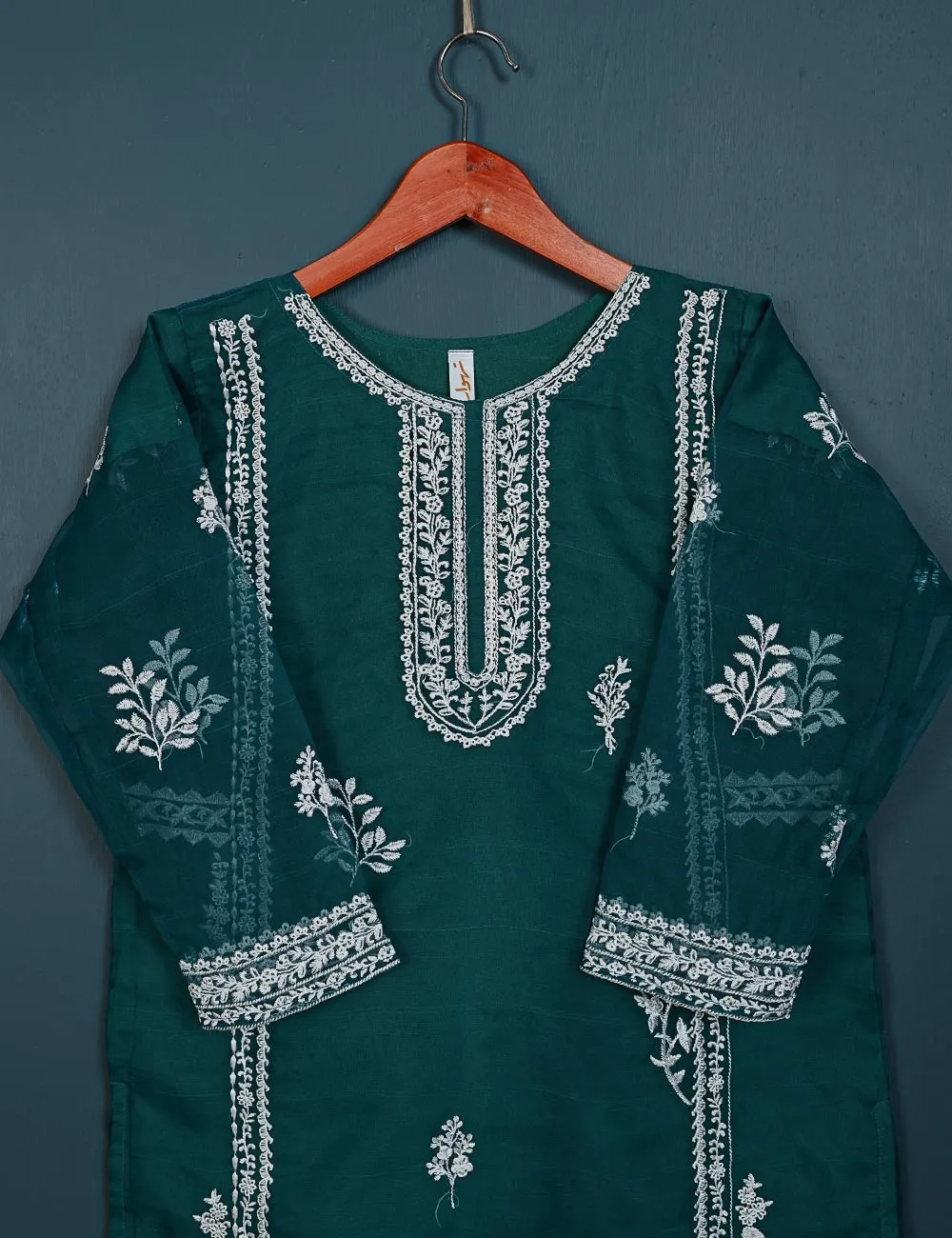 TS-142-Turquoise - Insignia - Organza Embroidered Kurti