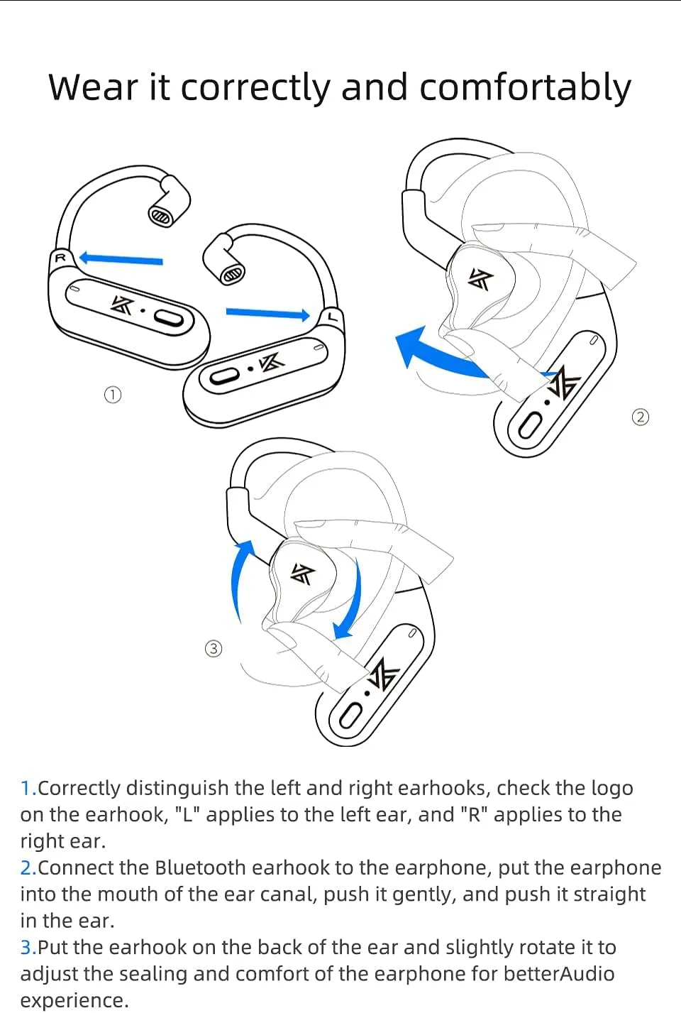 TWS   Earbuds Hook 2Pin Connector with Mic Support/30 Hours Playback,Kz-Az09 HD Bluetooth5.2 Ear Hook Compatible with 0.75/0.78Mm Pin Earphones/Headphones/Headsets for Sports (B Pin)