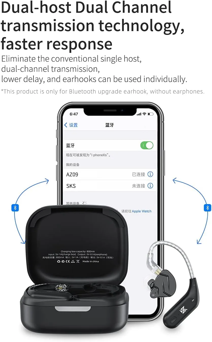 TWS   Earbuds Hook 2Pin Connector with Mic Support/30 Hours Playback,Kz-Az09 HD Bluetooth5.2 Ear Hook Compatible with 0.75/0.78Mm Pin Earphones/Headphones/Headsets for Sports (B Pin)
