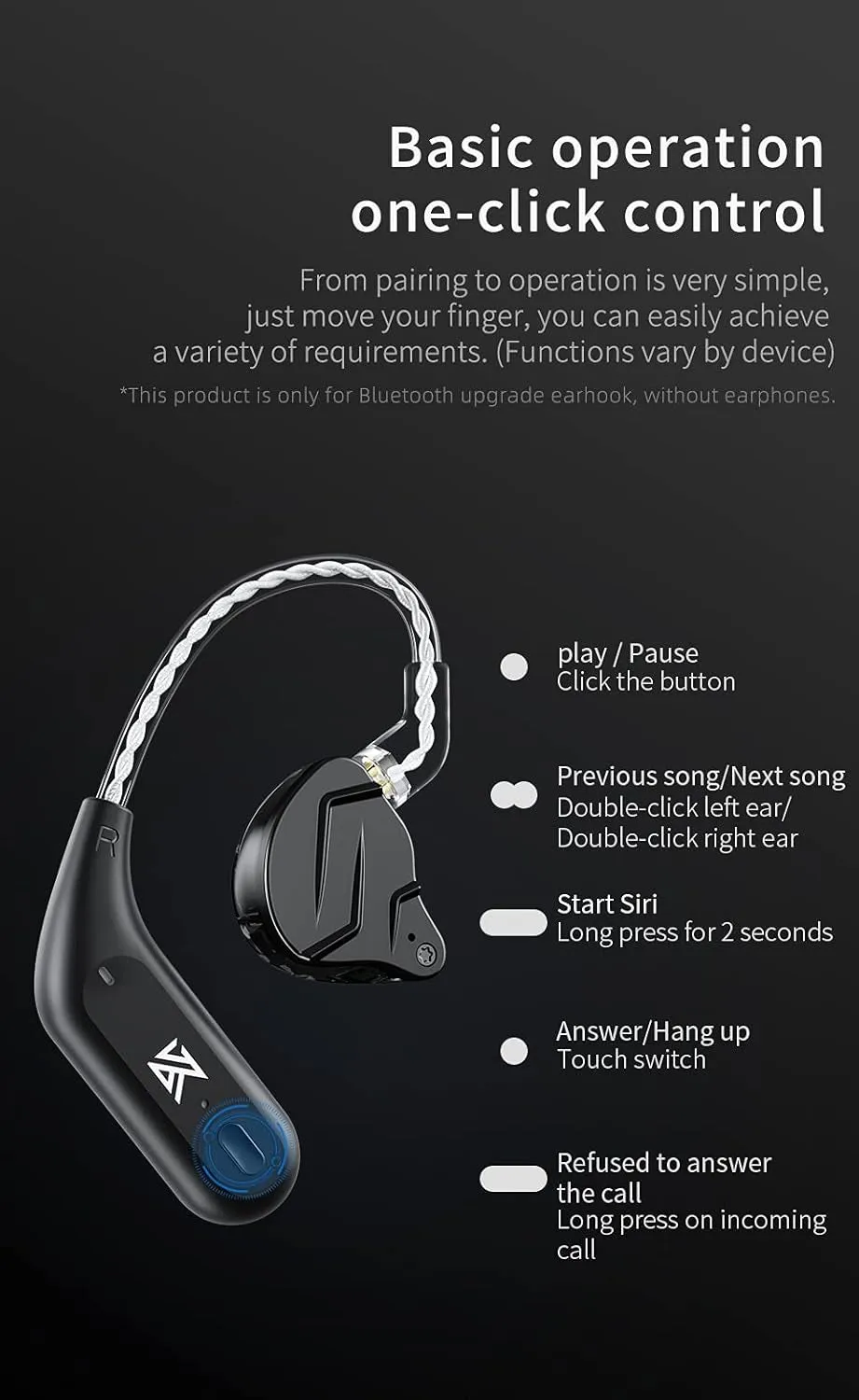 TWS   Earbuds Hook 2Pin Connector with Mic Support/30 Hours Playback,Kz-Az09 HD Bluetooth5.2 Ear Hook Compatible with 0.75/0.78Mm Pin Earphones/Headphones/Headsets for Sports (B Pin)