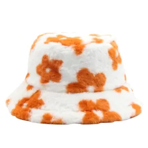 Unisex Floral Patterns Faux Fluffy Fur Bucket Hats
