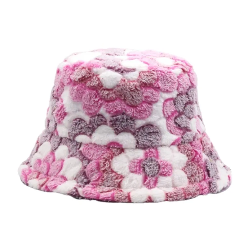 Unisex Floral Patterns Faux Fluffy Fur Bucket Hats
