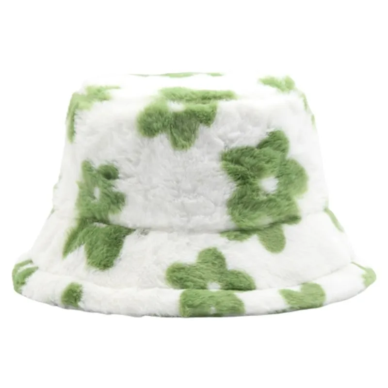 Unisex Floral Patterns Faux Fluffy Fur Bucket Hats