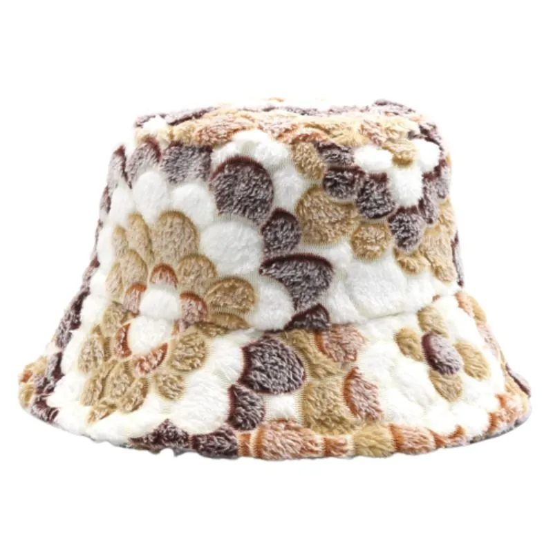 Unisex Floral Patterns Faux Fluffy Fur Bucket Hats