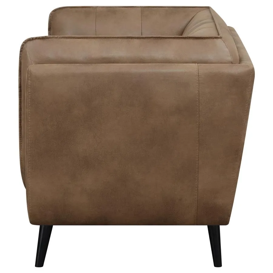 Upholstered Button Tufted Loveseat in Brown
